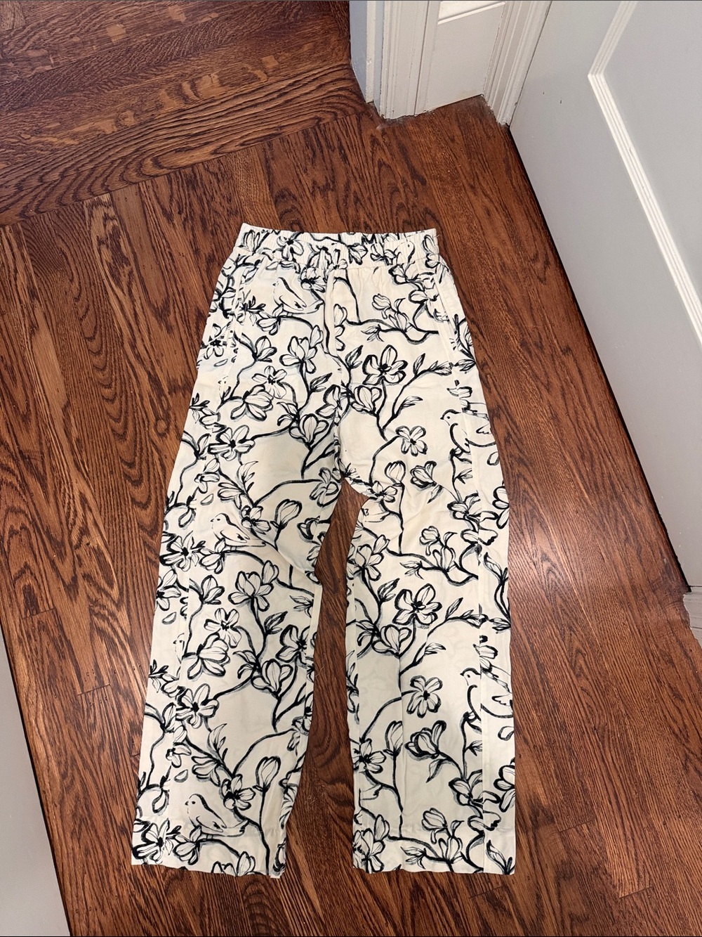 NWOT Margaret O’Leary Floral Wide-Leg Casual Pants with Elastic Waist